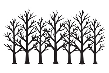 Winter Tree Line Drawings Set Minimalist Bare Branch Silhouettes in Monochrome Vector Style.