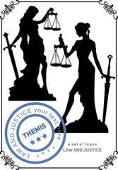 silhouette of the goddess of justice Themis in an elegant frame vector illustration