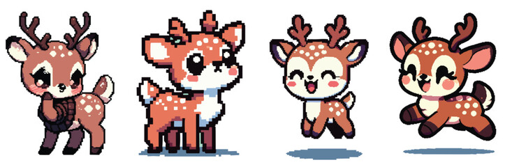 Four adorable cartoon deer in various poses, showcasing different expressions and styles.