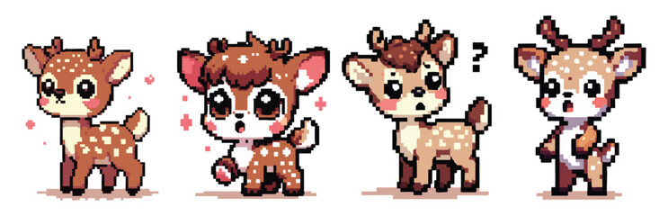 Cute pixel art deer in various poses.