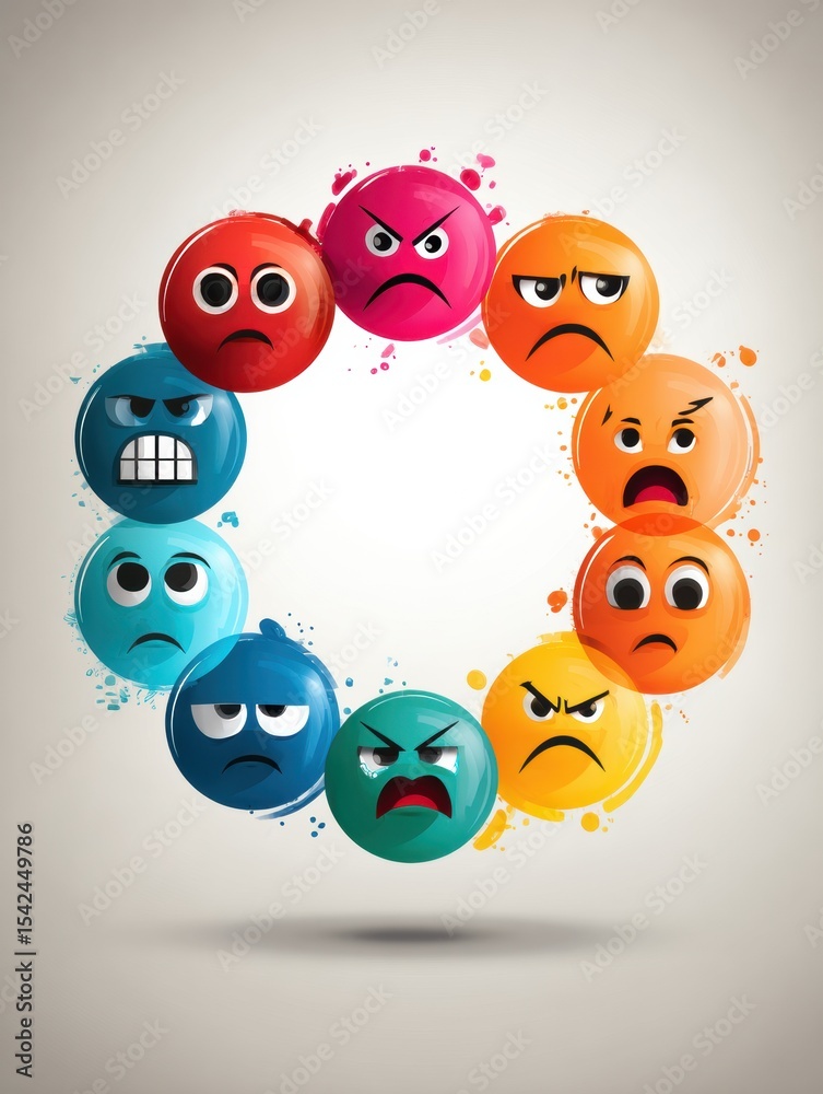 Poster emotions reflected in circular design highlighting the impact of bullying on feelings and mental hea