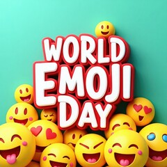 World emoji day celebration with 3d emojis and text