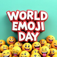 World emoji day celebration with 3d emojis and text