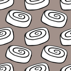 Elegant croissant and bun pattern suitable for various fabrics and backgrounds, ideal for many purposes, seamless watercolor background.