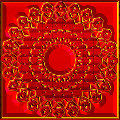 oriental mandala motif,,Radiant Mandala in  Geometric Wall Art 3D Design