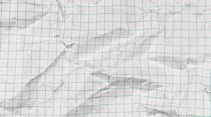 Crumpled Checkered Paper with Dotted Lines on White Background for Study