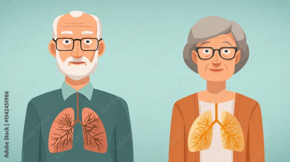 Aufkleber visual chart illustrating early symptoms of lung cancer in older adults with detailed lung diagrams 