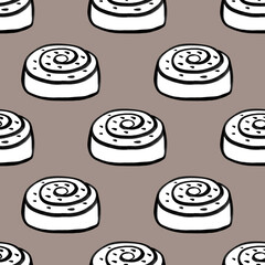 Elegant croissant and bun pattern suitable for various fabrics and backgrounds, ideal for many purposes, seamless watercolor background.