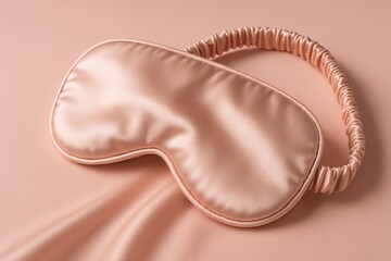 Obraz premium Elegant pink silk eye mask for sleeping rests gently on a matching silk sheet, promising restful sleep and beauty treatment with its gentle touch and soothing color.