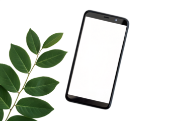 Modern Smartphone Mockup with Lush Green Leaves  Clean Design for App Presentation or Website