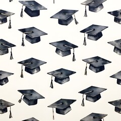 Repeating Pattern of Watercolor Graduation Caps