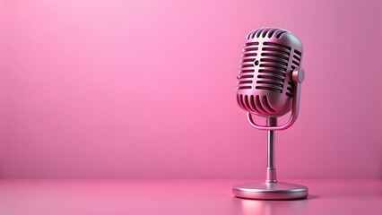 Silver retro Microphone on Pink Background Minimal Podcast Cover