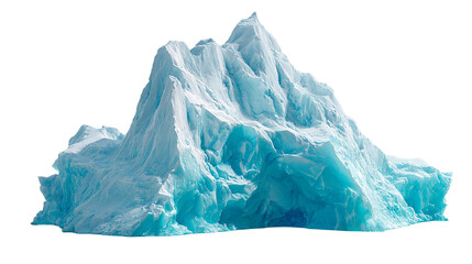 A detailed view of a large iceberg with a jagged surface against a plain dark surrounding area on transparent background