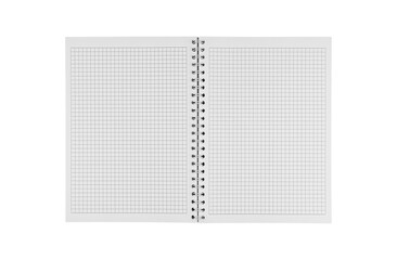 A checkered notebook with spiral binding displayed on an isolated white background, perfect for educational tools, office use, and creative layouts.