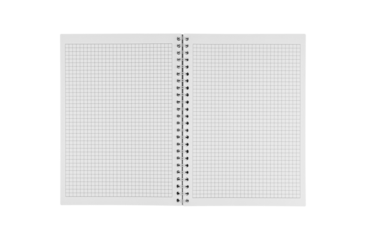 A checkered notebook with spiral binding displayed on an isolated white background, perfect for educational tools, office use, and creative layouts.