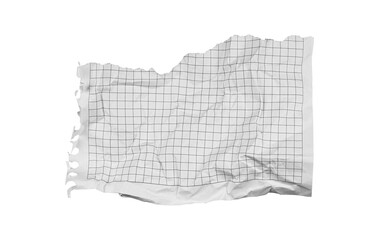 A crumpled torn checkered paper on a white background suits creative and recycling projects. Its...