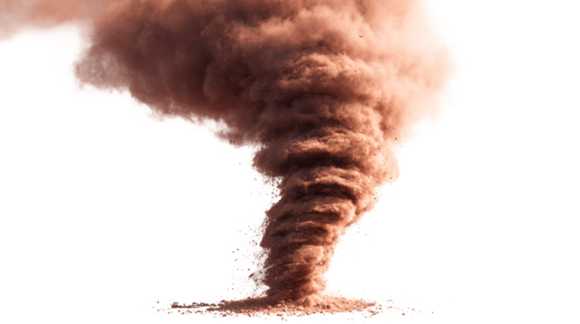 View of a large dust devil or tornado like formation against a solid colored canvas scene image on transparent background