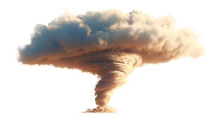 Isolated image of a swirling cloud formation resembling a tornado against a plain setting on transparent background