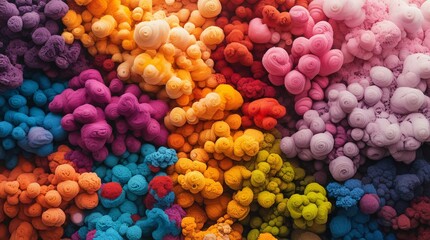 Vibrant abstract multicolor yarn texture with organic swirling patterns in rainbow palette. Fiber art conceptual background. Colourful wool spirals and textile clouds.
