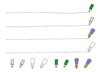 鉛筆、万年筆で横線を引く手書き風イラスト