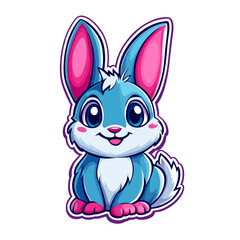 Adorable Blue Bunny Rabbit Cartoon Character Design,  Perfect for Children's Books,  Apps, or Websites.  Features Big Eyes, Pink Ears, and a Playful Expression.