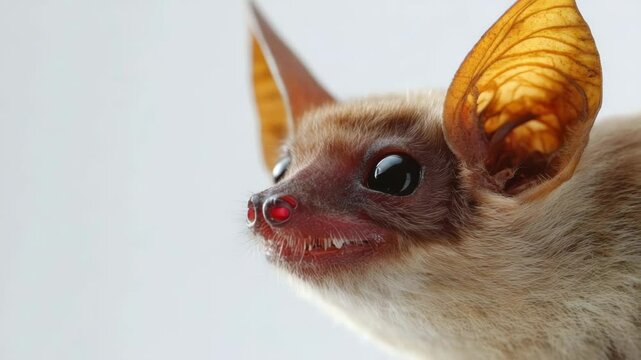 Close-up shot of a bat's ears on a white background, ideal for uses such as wildlife photography or scientific illustrations