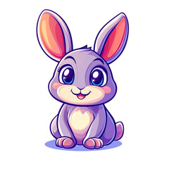 Fototapeta premium Adorable Cartoon Bunny Rabbit: Cute Purple Hare Illustration for Kids, Children's Books, and Easter Designs. Perfect for creating charming apparel, greeting cards, and playful digital content.