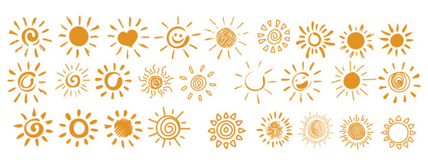 Sun hand drawing vector set