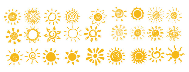 Sun hand drawing vector set