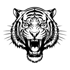Aggressive tiger head vector illustration with open mouth and fangs 