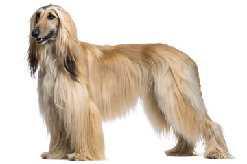 Afghan hound dog isolated, elegant sighthound with long silky coat, regal pose