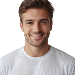 Fototapeta premium Handsome young man wearing a white casual t-shirt on Isolated transparent background png. generated with AI