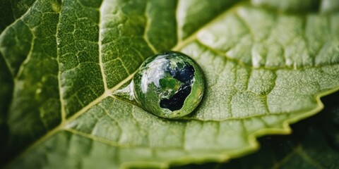 Natures Reflection An Earth Droplet Resting Gently on a Leaf Brightens the Scene Gracefully