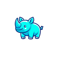 Fototapeta premium Adorable Cyan Rhinoceros Cartoon Illustration: Perfect for Kids' Products, Logos, and App Designs!