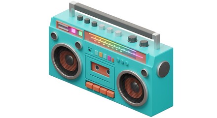Blue and pink retro boombox with neon buttons