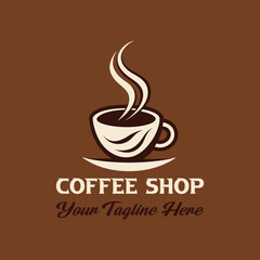 Elegant Steaming Coffee Cup Logo Design Vector Illustration