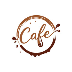 Handwritten Café Script Coffee Logo Design Vector Illustration