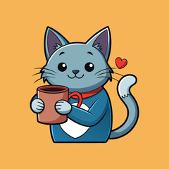 Cute Animal Cat with Coffee Mug cartoon Vector Illustration