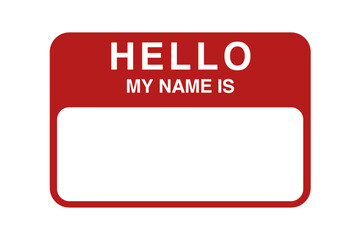 Hello my name is sticker tag. Sticker name tag isolated on transparent background. Maroon theme. 