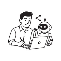 Illustration Showing Ai Collaboration With Human Through Laptop Interaction.