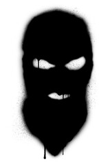 Spray painted black balaclava, grunge textured dripping paint with no background