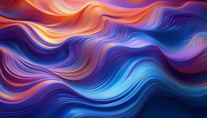 Fototapeta premium vibrant wave pattern in iridescent hues of blue purple and orange creating a mesmerizing abstract texture with undulating ridges and reflections