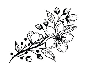 Elegant Black and White Floral Branch Illustration
