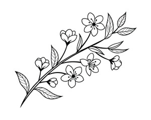 Elegant Black and White Floral Branch Illustration