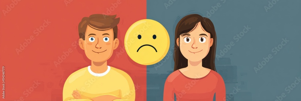 Aufkleber Understanding the Difference Between Emotion and Reaction With a Clean Side-By-Side Infographic Layout Depicting Two Characters