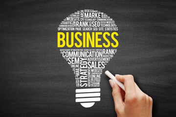 BUSINESS bulb word cloud, business concept on blackboard