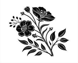 Elegant Black and White Floral Branch Illustration
