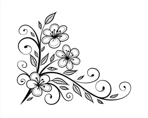 Elegant Black and White Floral Corner Design Element