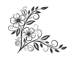 Elegant Black and White Floral Corner Design Element