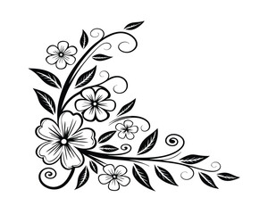 Elegant Black and White Floral Corner Design Element